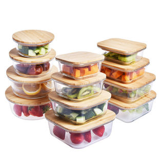 Factory Wholesale Bamboo Lid Microwave Oven Glass Lunch Box Refrigerator Storage Lunch Box High Borosilicate Heat-Resistant Fresh-Keeping Bowl