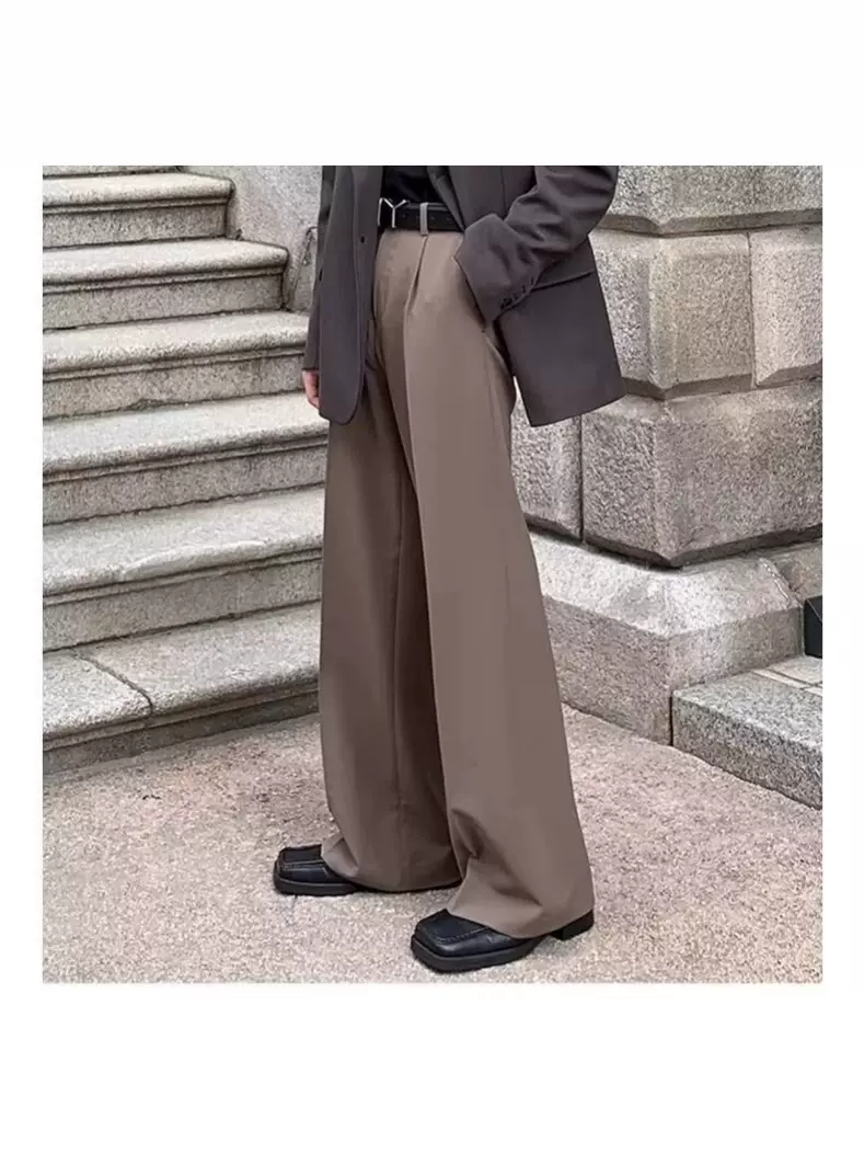 春秋季韩版宽松垂感西裤男潮流直筒设计感阔腿裤拖地裤高级感百搭