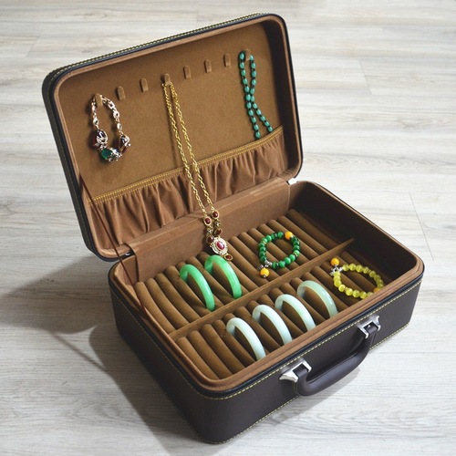 翡翠玉石金银手镯子首饰包装收纳展示便携拉链盒包箱家用礼盒