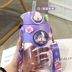 Creative straw cup, good-looking, convenient strap, children's water cup, large-capacity space capsule plastic cup, pop-top kettle