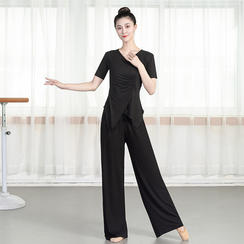 Danza entrenamiento camisa de mujeres verano nuevo adulto clásico pantalones de piernas anchas entrenamiento de ropa de fábrica comercio al por mayor