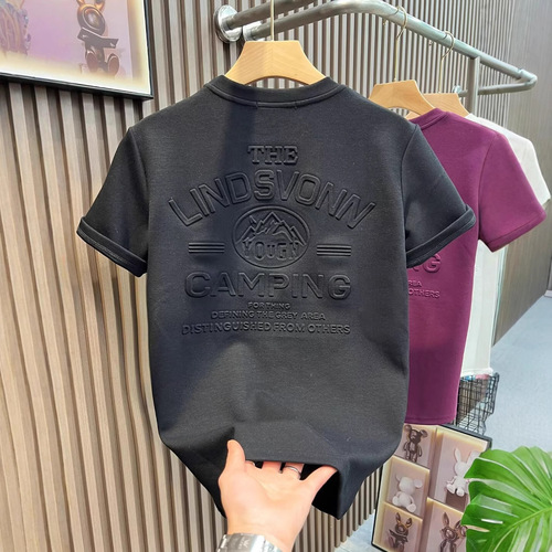 Men's Versatile Fashion Steel Print Short-Sleeve T-Shirt Trendy Loose Casual Simple Top for Summer 2025