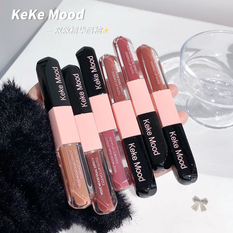 Keke Mood Double-Ended Double-Effect Lip Glaze Velvet Matte Whitening Stacked Mirror Water Gloss Lipstick Versatile Lip Makeup for Women