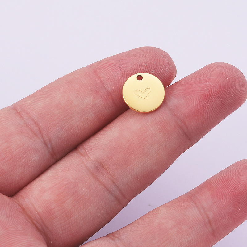 Round, Heart Shape Pattern 1 Piece 12*12mm Hole 1~1.9mm 304 Stainless Steel PVD Coated 18K Gold Real Gold Plated Round Heart Shape Polished Pendant DIY Jewelry Accessories