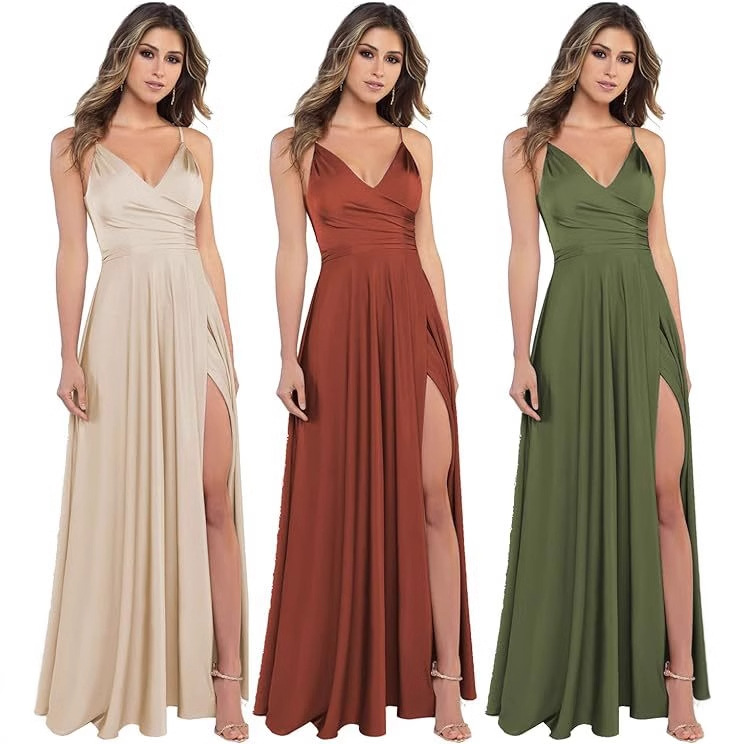 European and American Foreign Trade Evening Dress New Style Banquet Stage Party Dress Cross-border Sexy Deep V High Split Strap Dress