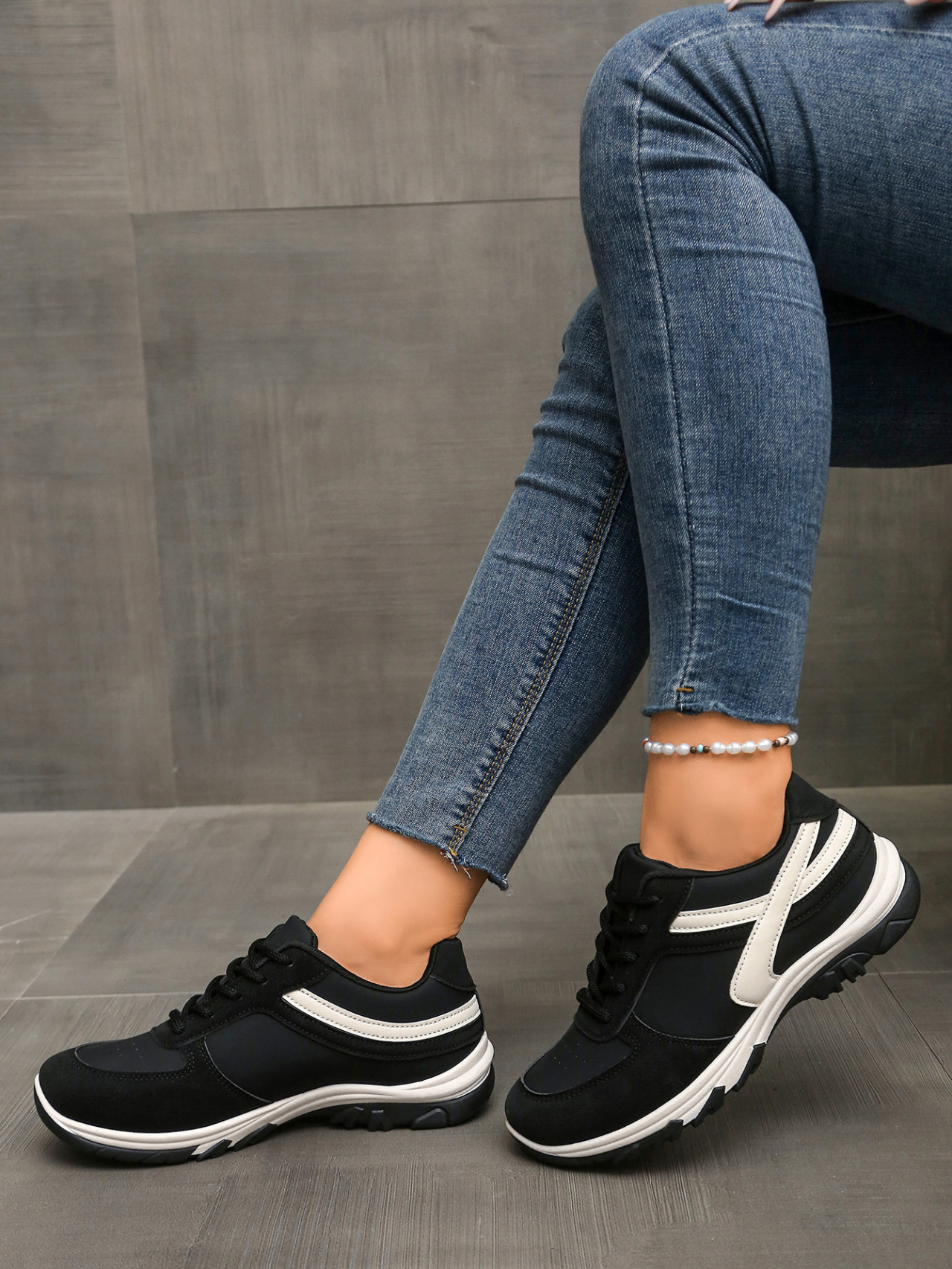 Women's Colour Block Lace-up Trainers Comfortable Casual Shoes_voghion.com