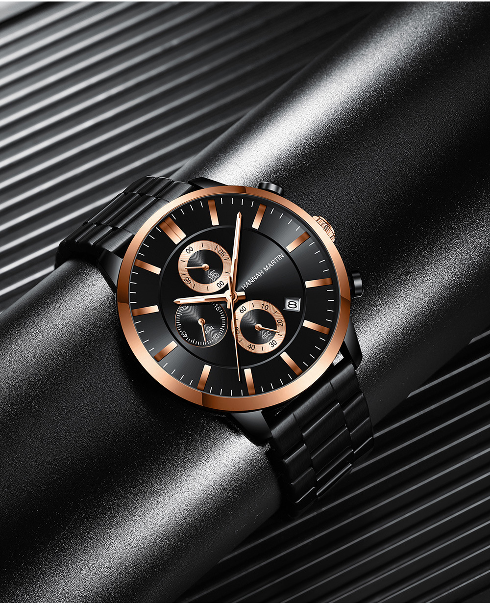 Herrklocka quartz kronograf med stålarmband och kalender_voghion.com