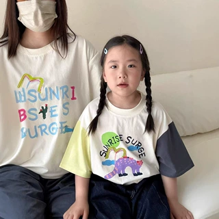 亲子装2025夏季日韩学院风字母圆领儿童亲子短袖外贸
