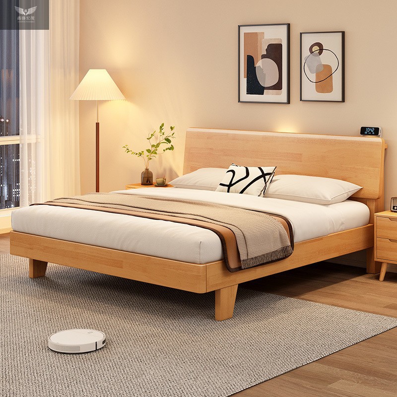 Cama de madera sólida moderna nórdica simple 1.5m cama doble de 1.8m cama individual de 1.2m cama secundaria