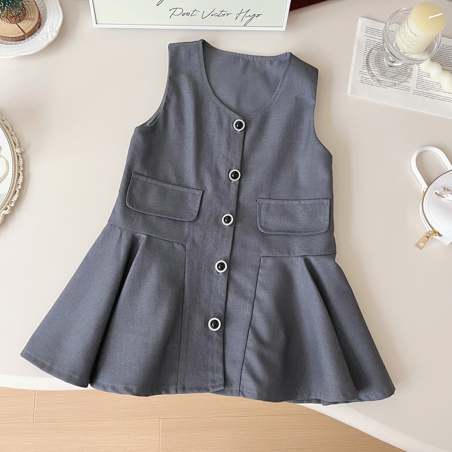 Mädchen Set Aus Langarmhemd Mit Revers Weste Und Rock Für Kinder_voghion.com