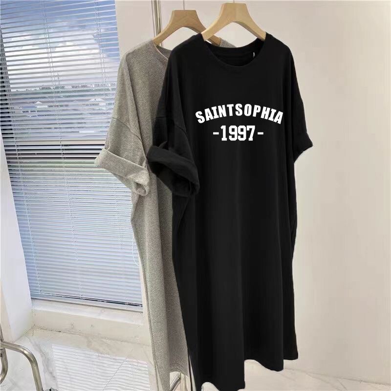 Summer New Korean-Style Long Over-The-Knee T-Shirt Dress, Fashionable and Unique Split Hem Lazy Dress, Trendy Source Factory Summer New Korean-Style Long Over-The-Knee T-Shirt Dress, Fashionable and Unique Split Hem Lazy Dress, Trendy Source Factory