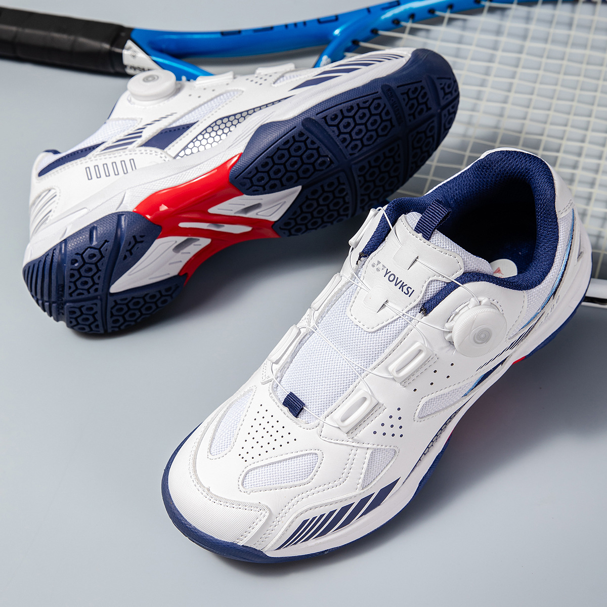 Zapatos de bádminton para parejas, zapatos de entrenamiento antideslizante con base de tendón profesional, zapatos de bádminton de alta calidad de doble botón giratorio