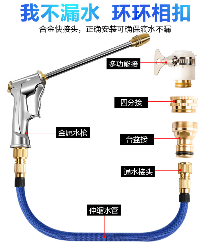 High-pressure car wash water gun, household water gun, retractable hose, water pump, car washer nozzle, flower watering tool set