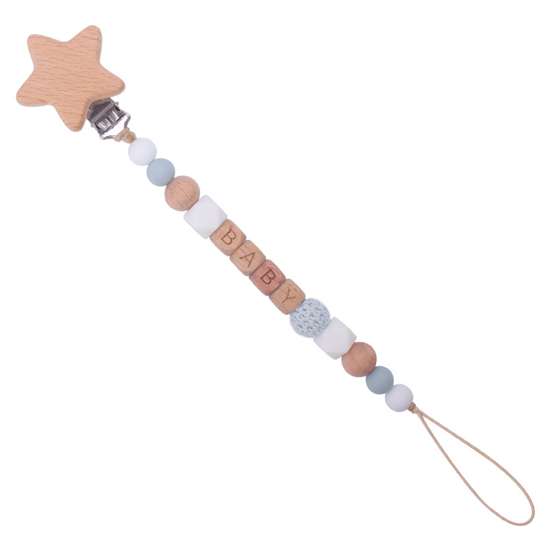 Nuevo bebé suministros de dibujos animados estrella Haya chupete clip calmante bebé mordedura molar chupete cadena anti-gota cadena
