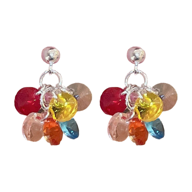 Pendientes de borla de color dopamina con aguja de plata, pendientes dulces y versátiles, pendientes de moda de temperamento de lujo ligero y de alta gama