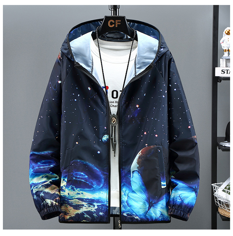 Summer new 2024 trend thin breathable sunscreen clothes for men gradual starry sky plus size skin coat