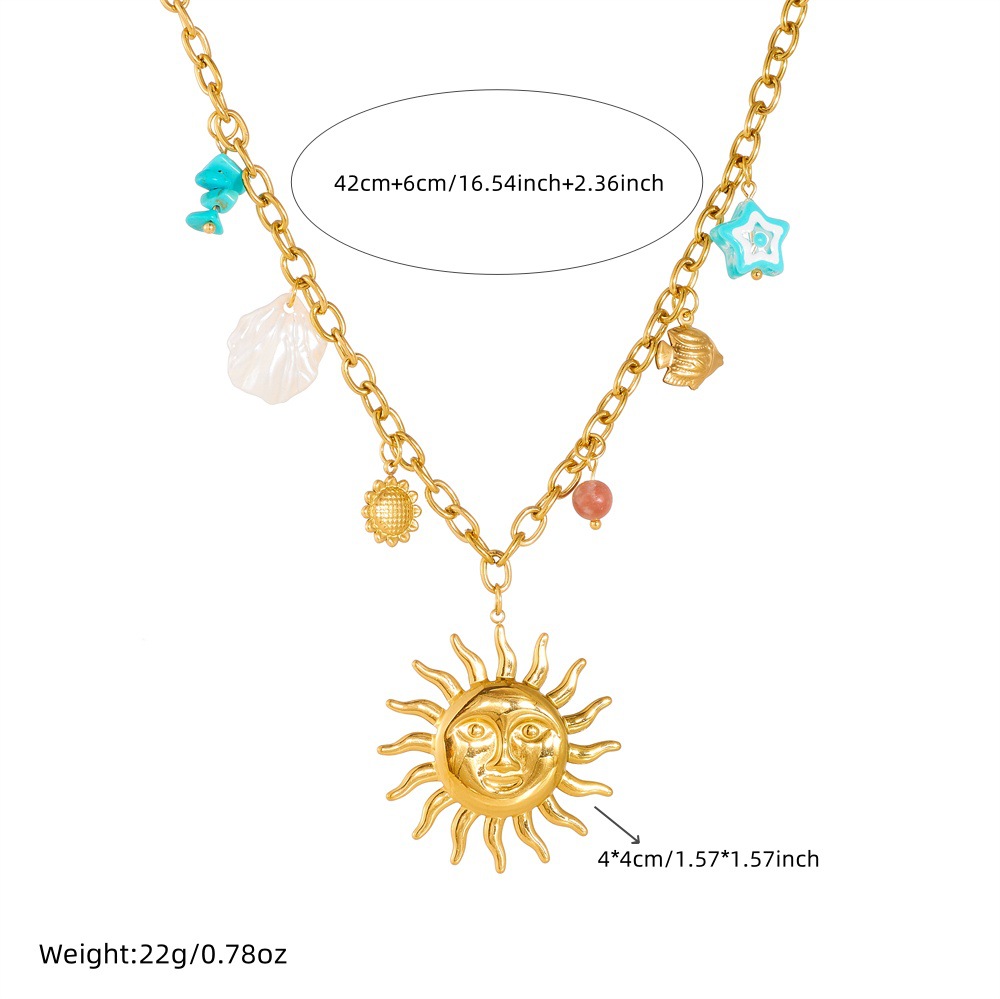 Holiday Style Sun Tropical Fish Star Sunflower charm Gold-Plated Stainless Steel Necklace