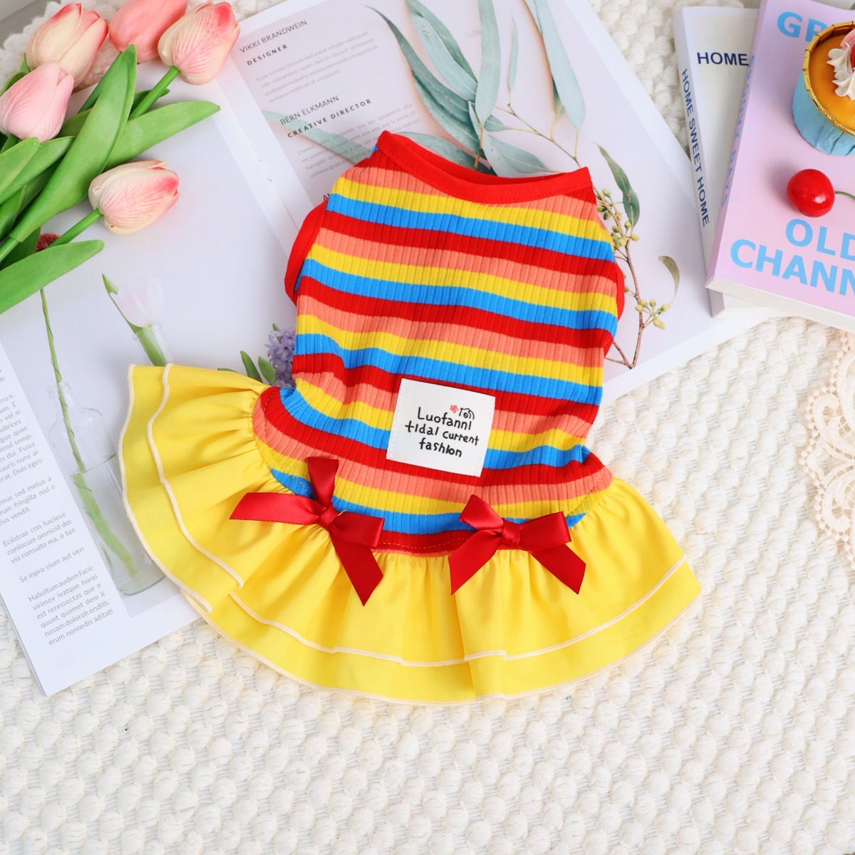 Sun-protective Clothes, Rainbow Striped Outdoor Camping Pet Dress, Thin Summer Dog Clothes_voghion.com