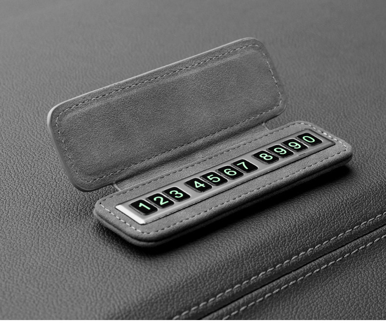 Temporary Parking Sign for Moving Car Phone Number Plate, Car-Mounted Flip-Top Suede Leather Temporary Parking Sign