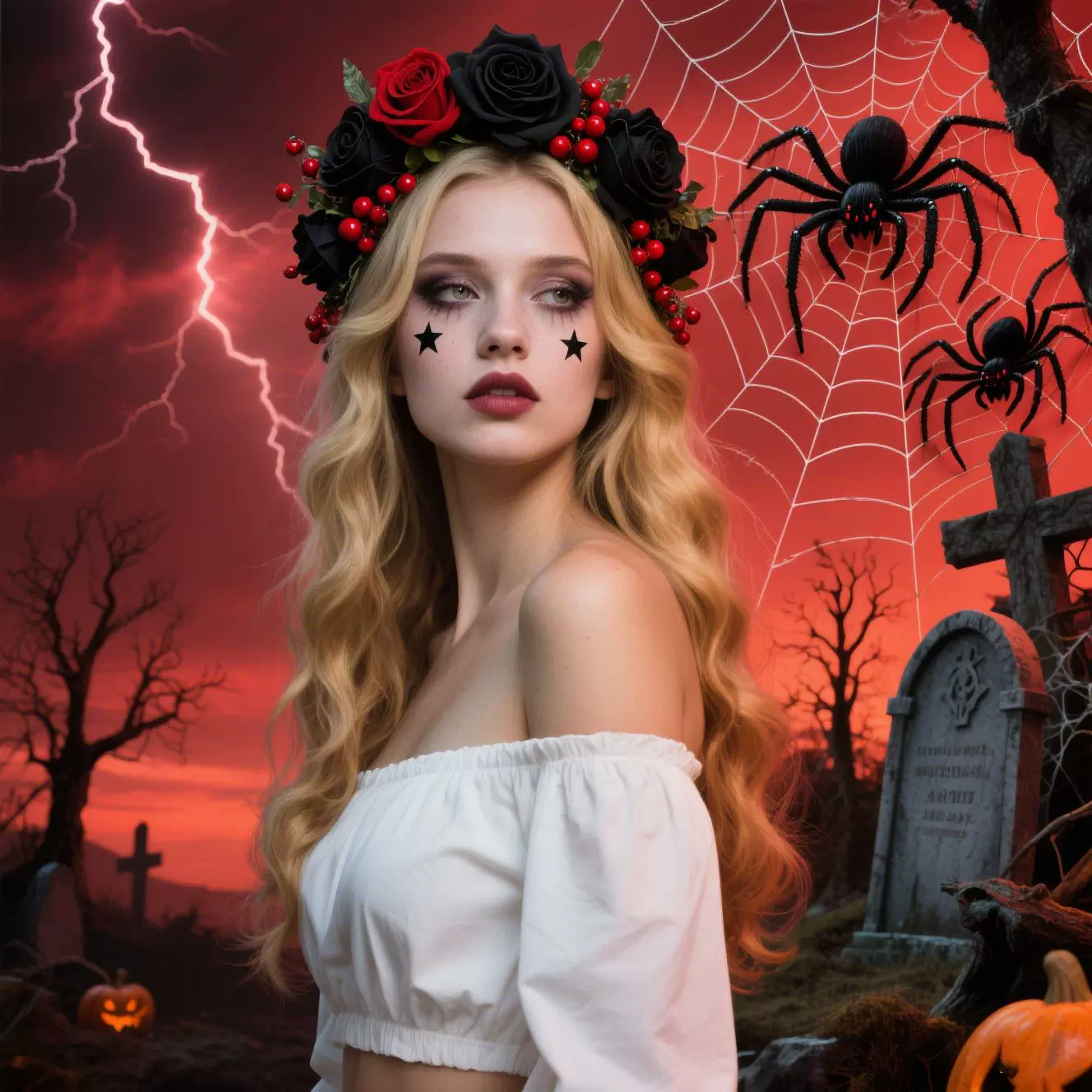 万圣节发箍仿真玫瑰色花环头饰派对装扮搞怪鬼节发饰暗黑头花配饰