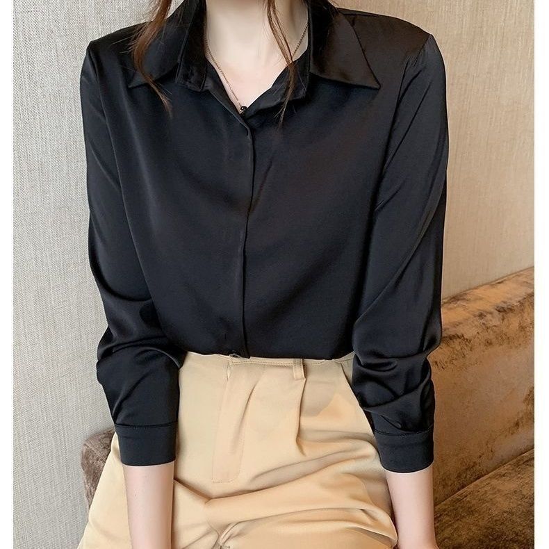 Autumn and Winter No-Iron Anti-Wrinkle Long-Sleeved Black Shirt Women's Formal College Student Work Clothes Bottoming Shirt