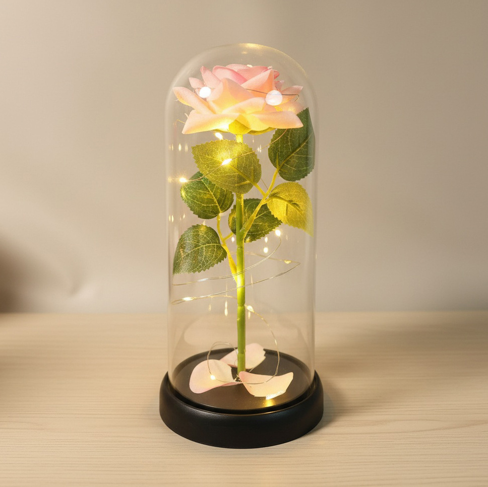 Simulación transfronteriza rosa inmortalidad flor cubierta de vidrio decoración de cumpleaños Qixie 520 Día de San Valentín regalo creativo del Día de la Madre