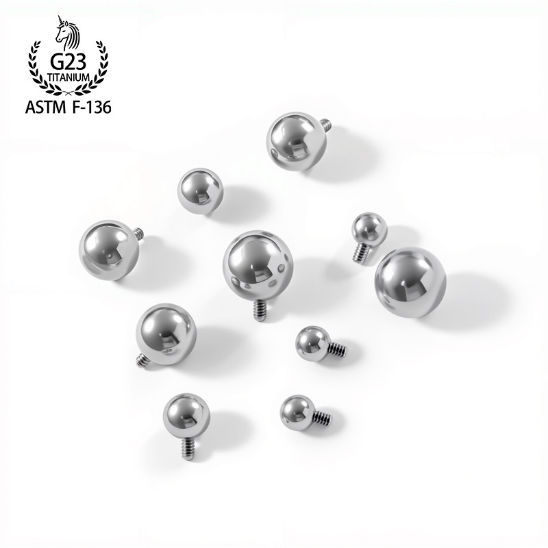 F136钛合金外牙圆球外螺纹替换球适配内螺纹杆穿刺饰品基础配件