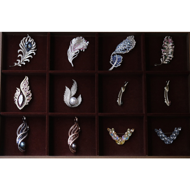 Boshin Cloud High-End Luxury Jewelry High-End Zircon Crystal Feather Brooch Elegant Women's Accessories Corsage Brooch