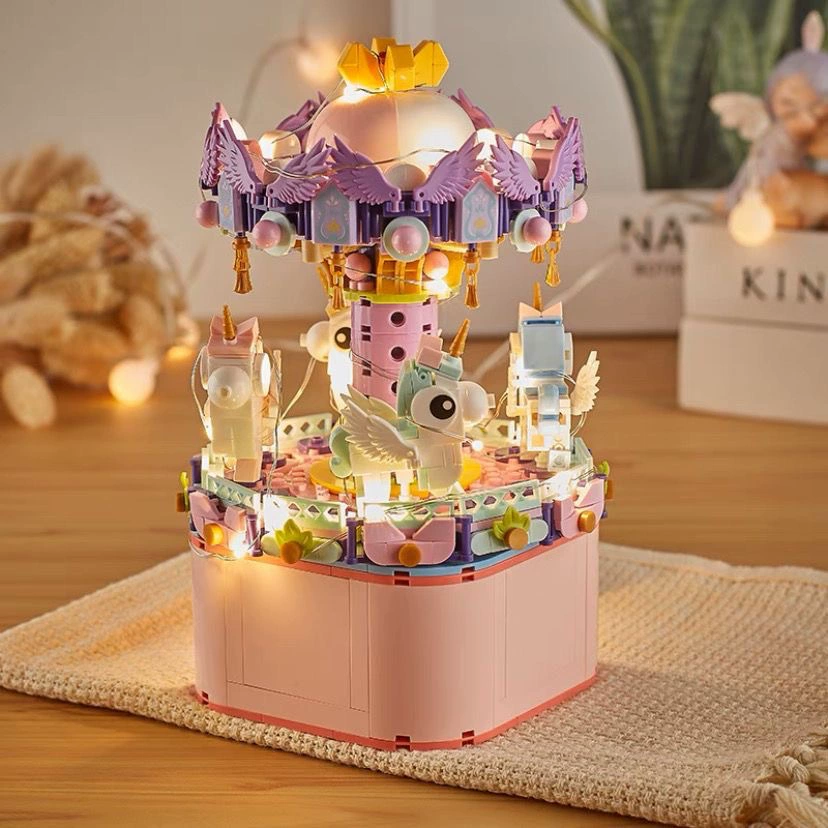 Lego, rotating music box, toy, constructor, Ferris wheel, small particles