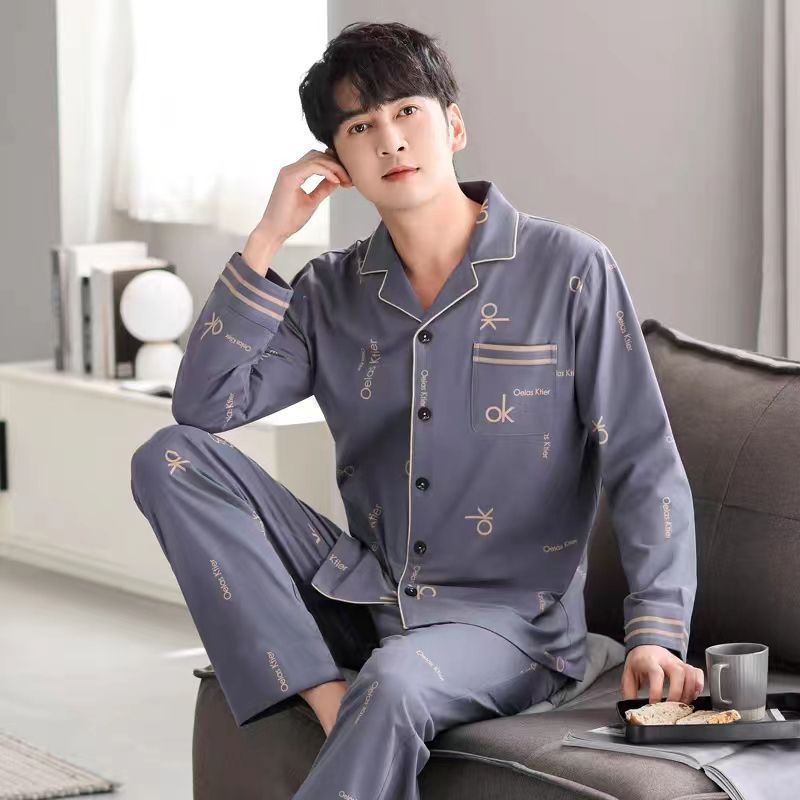 Pajamas de algodón para hombres primavera y otoño de manga larga otoño 2024 nuevo otoño y invierno de tamaño grande simple se puede usar ropa para el hogar