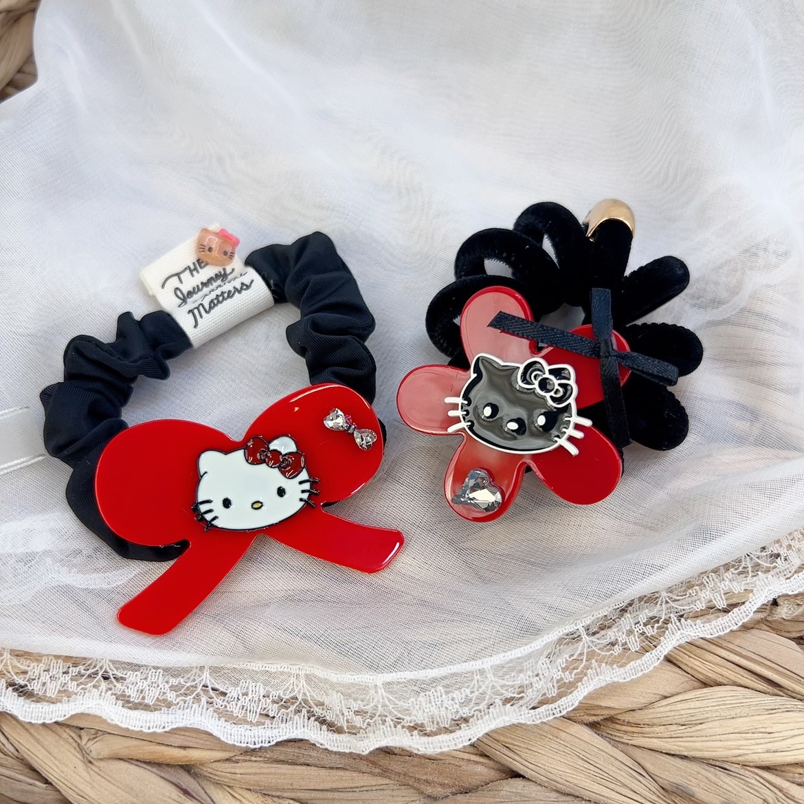 韓版新款甜美少女可愛KT水鑽蝴蝶結髮繩發圈高彈力扎馬尾發繩髮飾