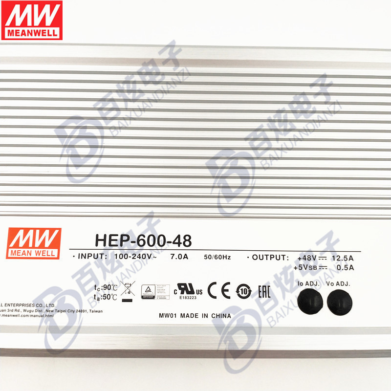 台湾明纬HEP-600-48 600WDC48V12.5A无风扇全密封抗恶劣环境电源