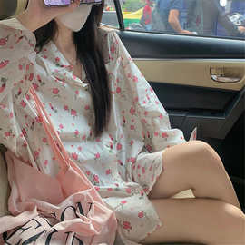 韩版设计感小众长袖碎花衬衫通勤日常女装上衣宽松防晒衬衣薄外套