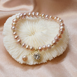 Natural Freshwater Pearl Bracelet Women's Sunflower ins Style Fresh Flower Hand Beaded Mori Style Exquisite Bracelet