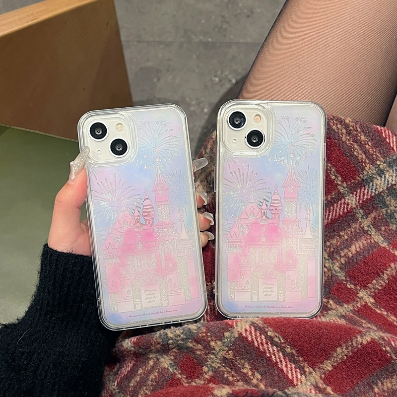 Suitable for iPhone 15 ProMax phone case, Apple 14 Fireworks Castle Sparkling Pink Sand 13 Protective Case, 12 Tide_voghion.com