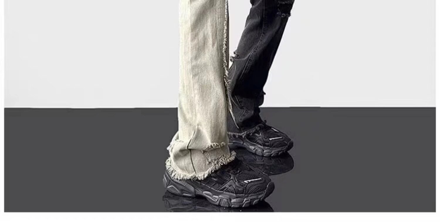 Men's Patchwork Color Block Ripped Jeans High Street Straight_voghion.com