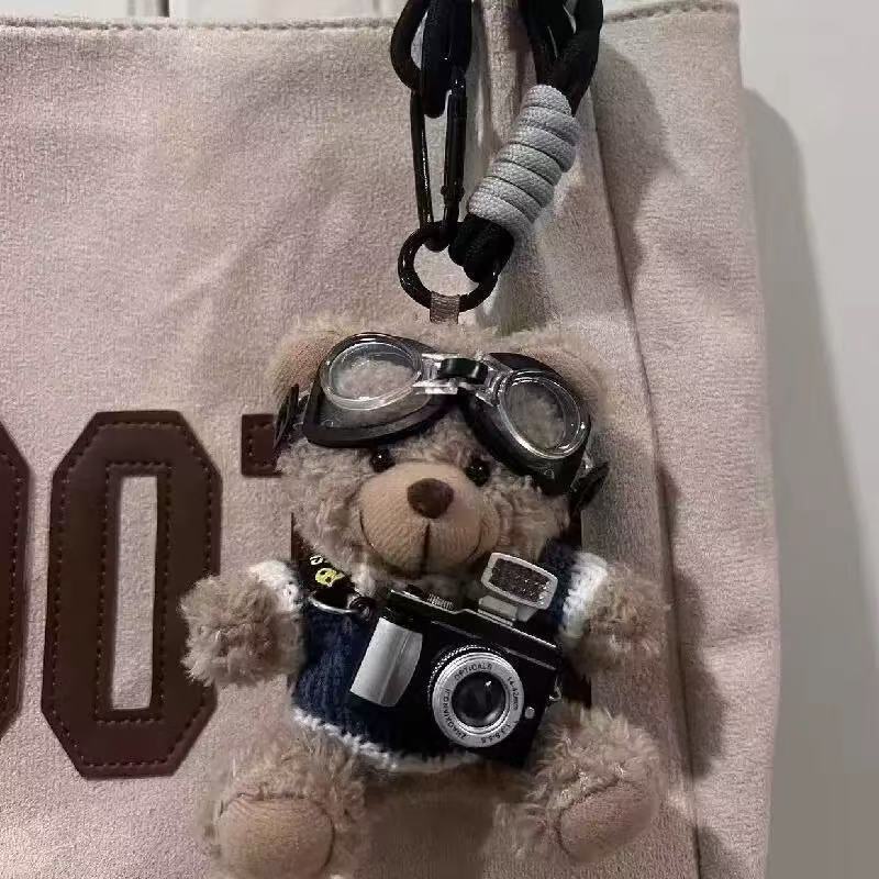 카메라 곰돌이 걸이 가방 장식 털실 인형 천 피규어 커플 열쇠고리 아이디
