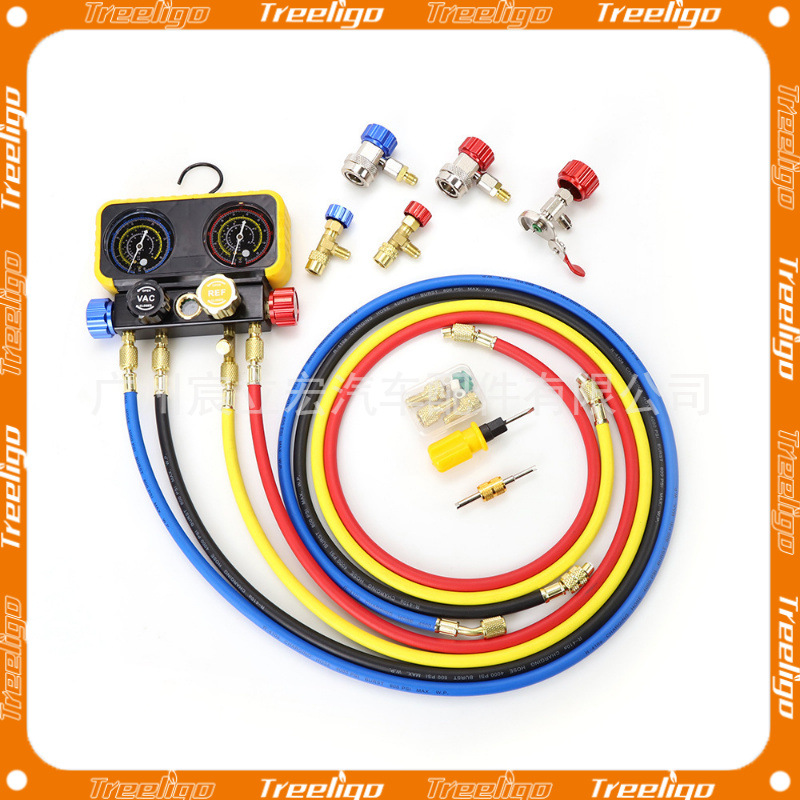 R22/R32/R134a/R410A Juego de fluorómetros de cuatro vías para aire acondicionado para automóviles domésticos