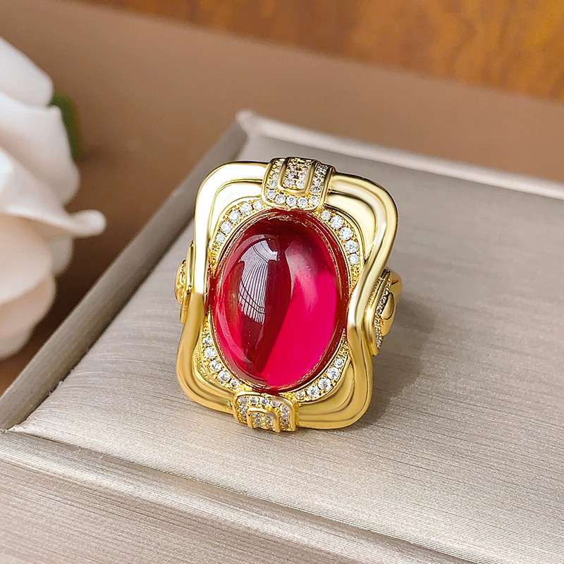 2024 nueva joyería Zhuang Shengsheng simulación europea paloma sangre corindón rojo calcedonia verde cara simple traje retro maestro 15*20