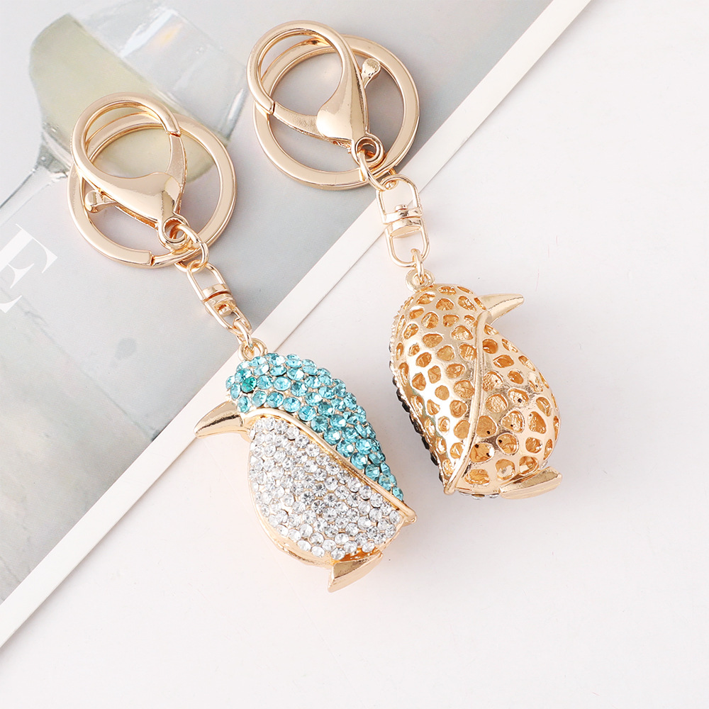 Cartoon Cute Diamond-Studded Penguin Car Keychain 3D Ocean Series Bag Accessory Pendant Small Gift Wholesale_voghion.com