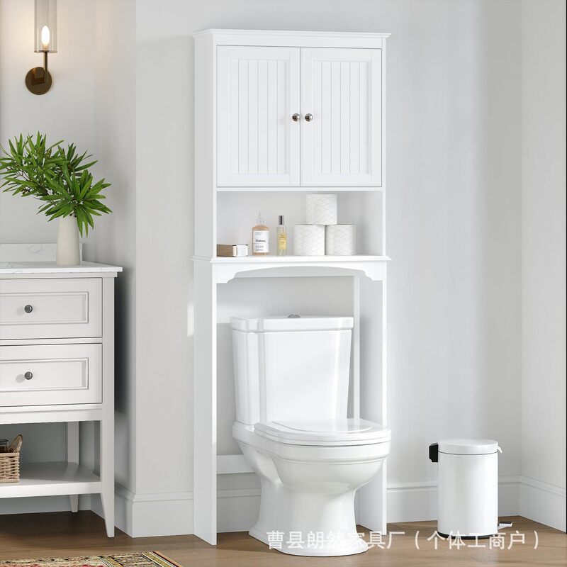 Wooden Toilet Storage Cabinet White Floor-type Bathroom Storage Rack Space-saving Storage Cabinet Sub-rack Above Toilet