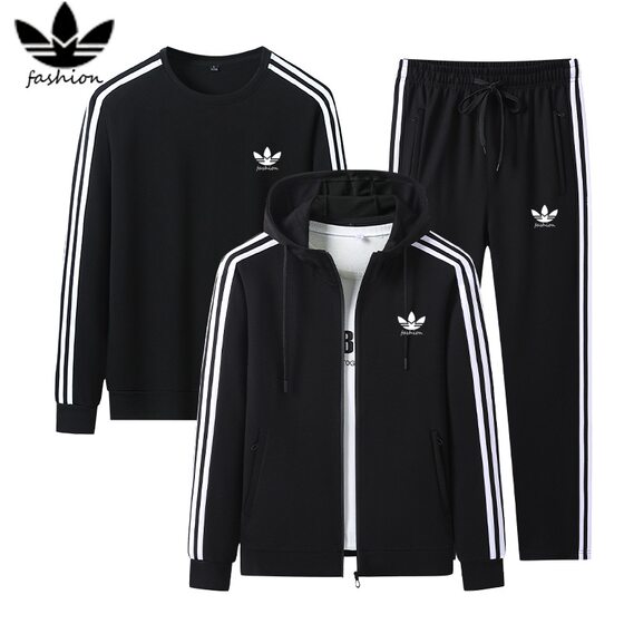 Cross-border men's clothing 2024 autumn and winter classic three bars sports leisure suit men's lovers running fitness three-piece set women