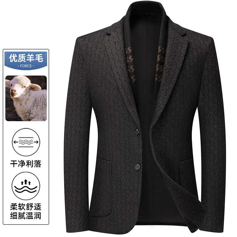 男士羊毛呢西服2025秋季新款男装中年商务休闲可拆卸围巾领西装