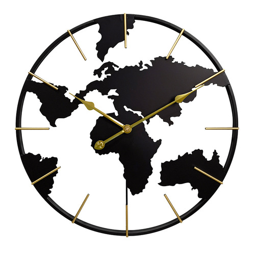 Modern entryway art wall clock world map round iron fashion wall clock cross-border e-commerce clock clock