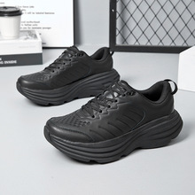 HK牛皮新款男轻底慢跑户外运动鞋增高减震透气防滑跑步鞋子