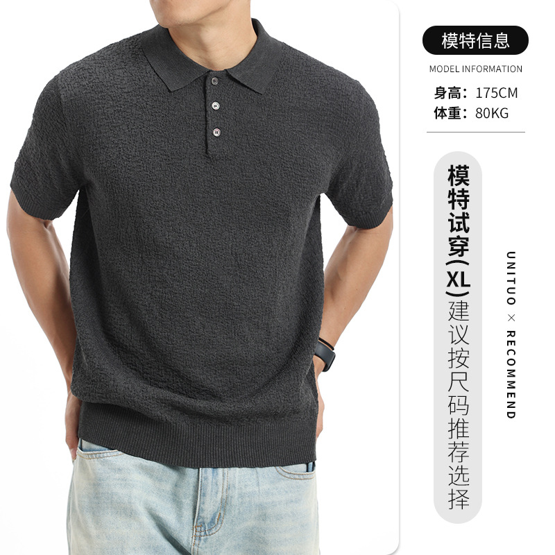 Cross-border hombre lujo ligero hielo de alta sensación de punto polo hombre negocio con solapa camiseta de polo de manga corta camiseta de polo