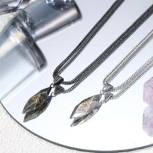 复古许愿石项链潮男个性中性风陨石拼色吊坠男士嘻哈毛衣链配饰