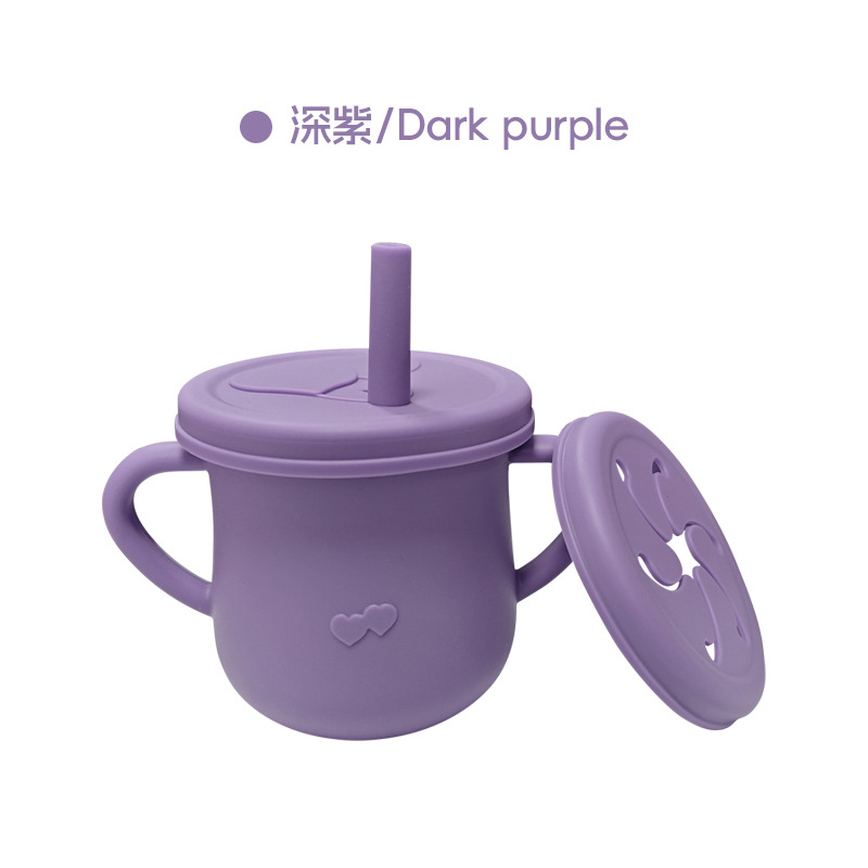 Taza de agua de silicona para niños, taza de agua de paja a prueba de fugas, taza de bocadillos de silicona para bebés, taza de agua para bebés