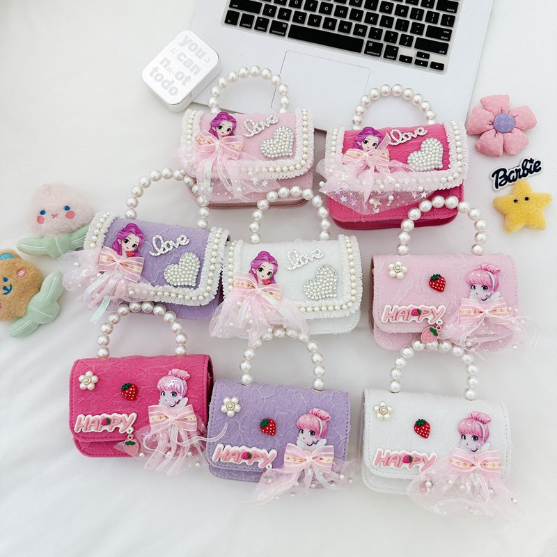 Nuevo bolso infantil niña princesa hombro mochila perla de dibujos animados bolsos accesorios bolsos de cambio