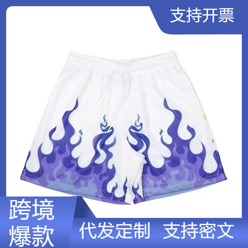 American Style Creative Flame but Knee Basketball Shorts Men's Summer Trendy Brand Niche Design Sense All-match Straight Pants